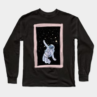 Floating astronaut Ufo alien abduction funny cute spaceship moon mars cosmic space Long Sleeve T-Shirt